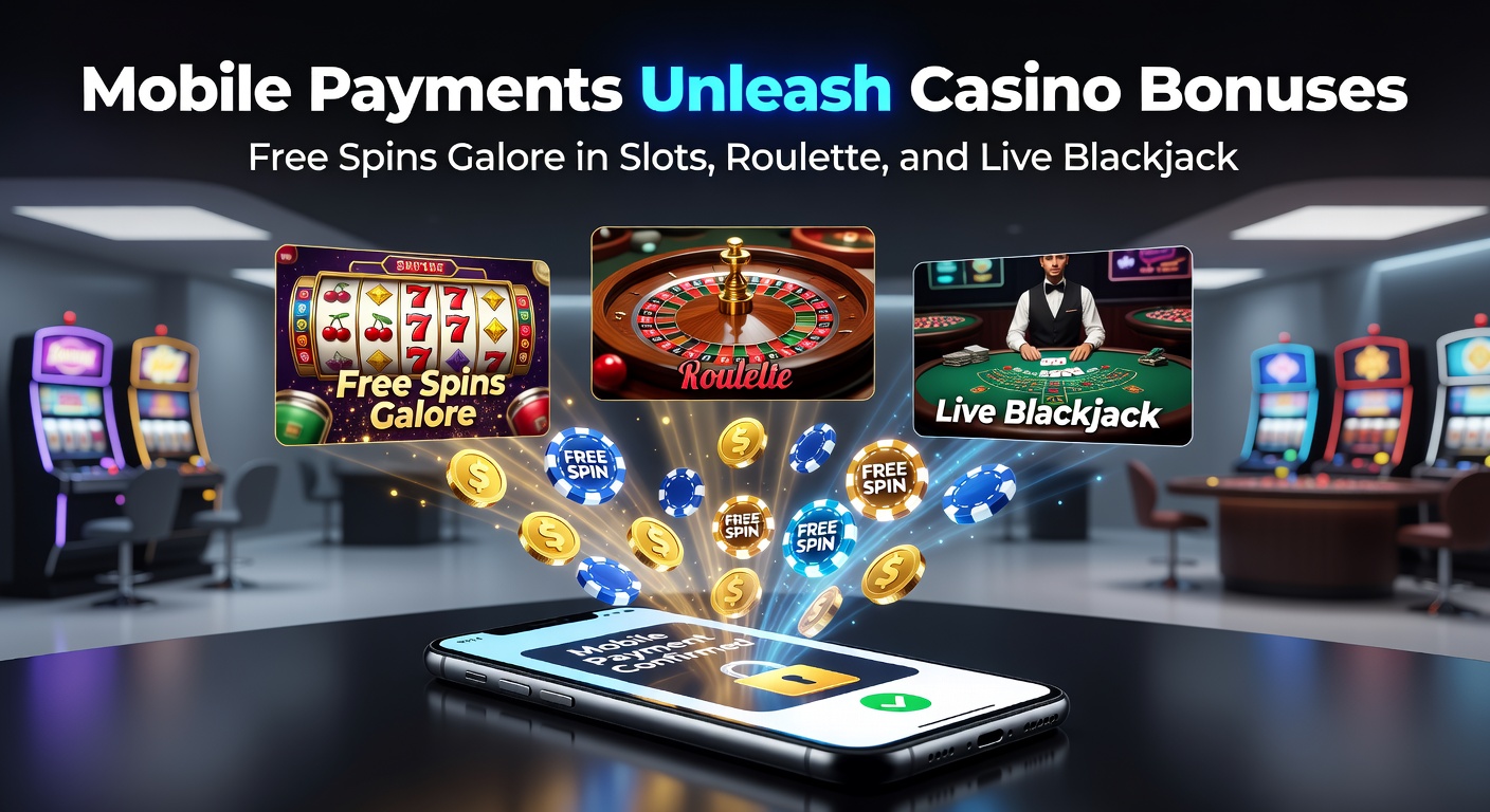 Smartphone met casino-app en mobiele betaalopties, free spins iconen zichtbaar op scherm