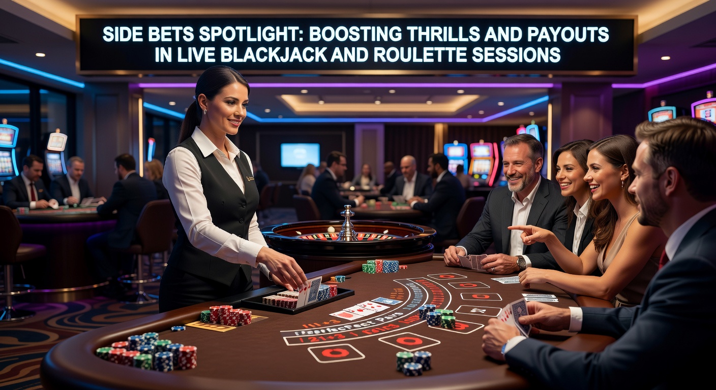 Live roulette wiel in actie met side bet panelen op het scherm, dealer kondigt uitbetaling aan voor een Lucky Numbers hit